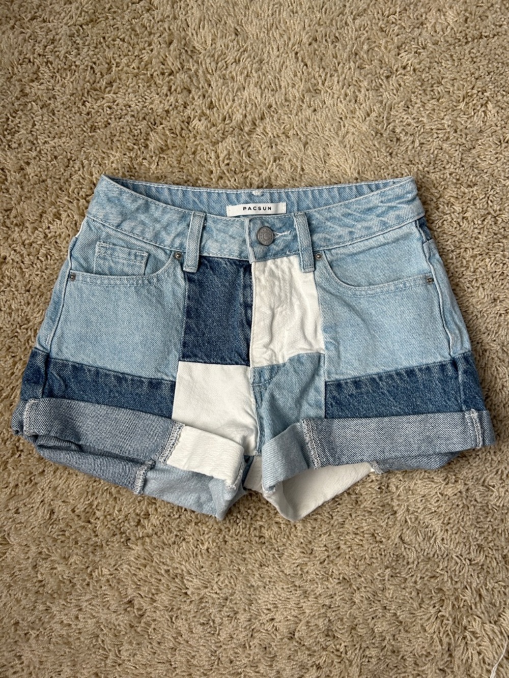 PacSun Patchwork Two-Tone & White Denim Shorts Size 22 waist